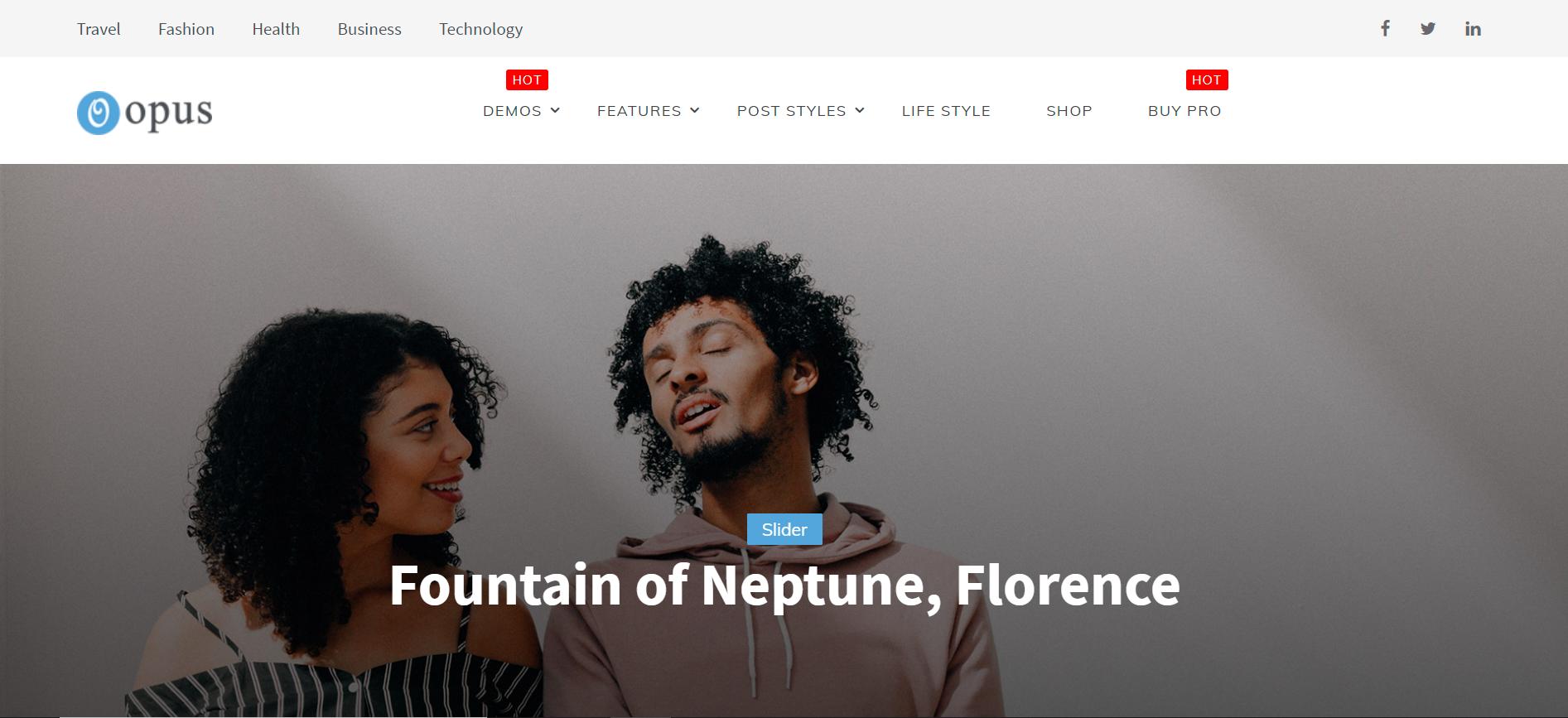 Opus 博客有 4 个演示滑块，设计简单干净。