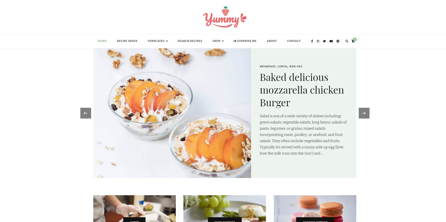 Yummy Recipe 的滑块以丰富多彩的调色板和引人注目的设计令人印象深刻。