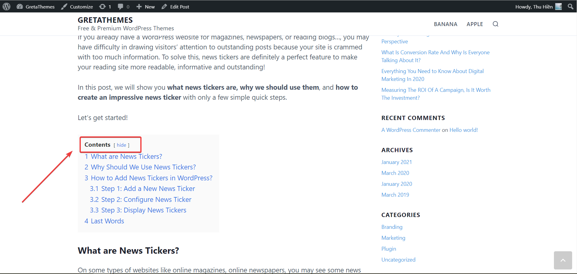 목차에 이름을 지정할 수도 있습니다.