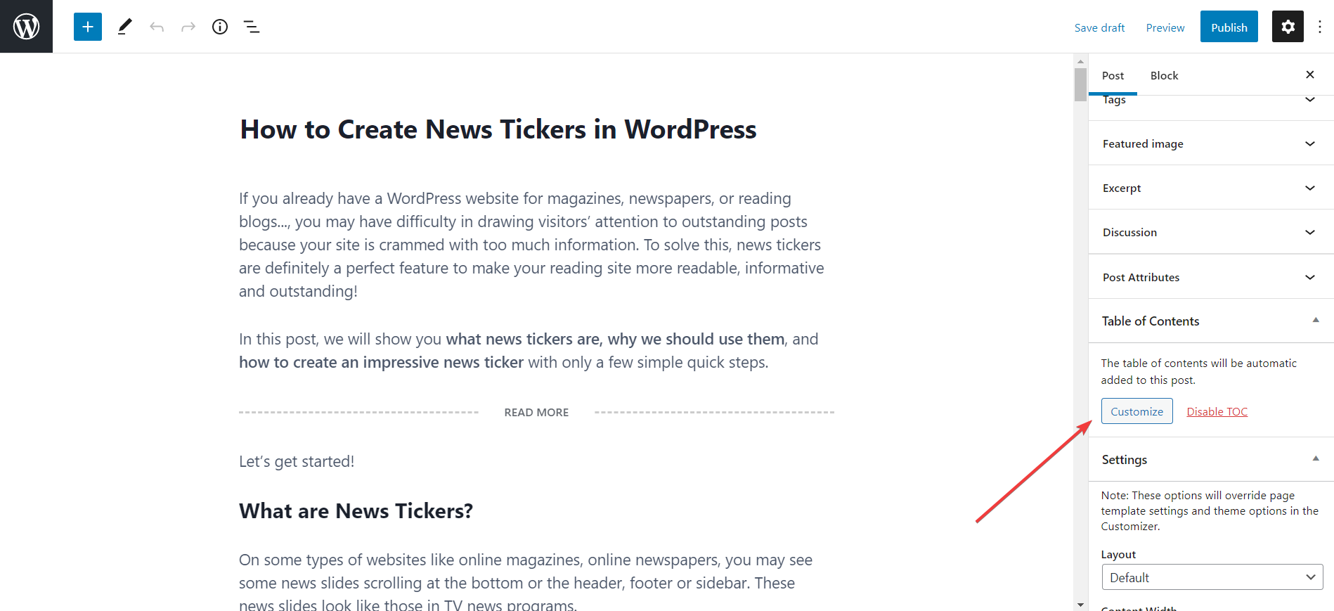 게시물 편집기에서 각 게시물의 테이블을 사용자 지정할 수 있습니다.