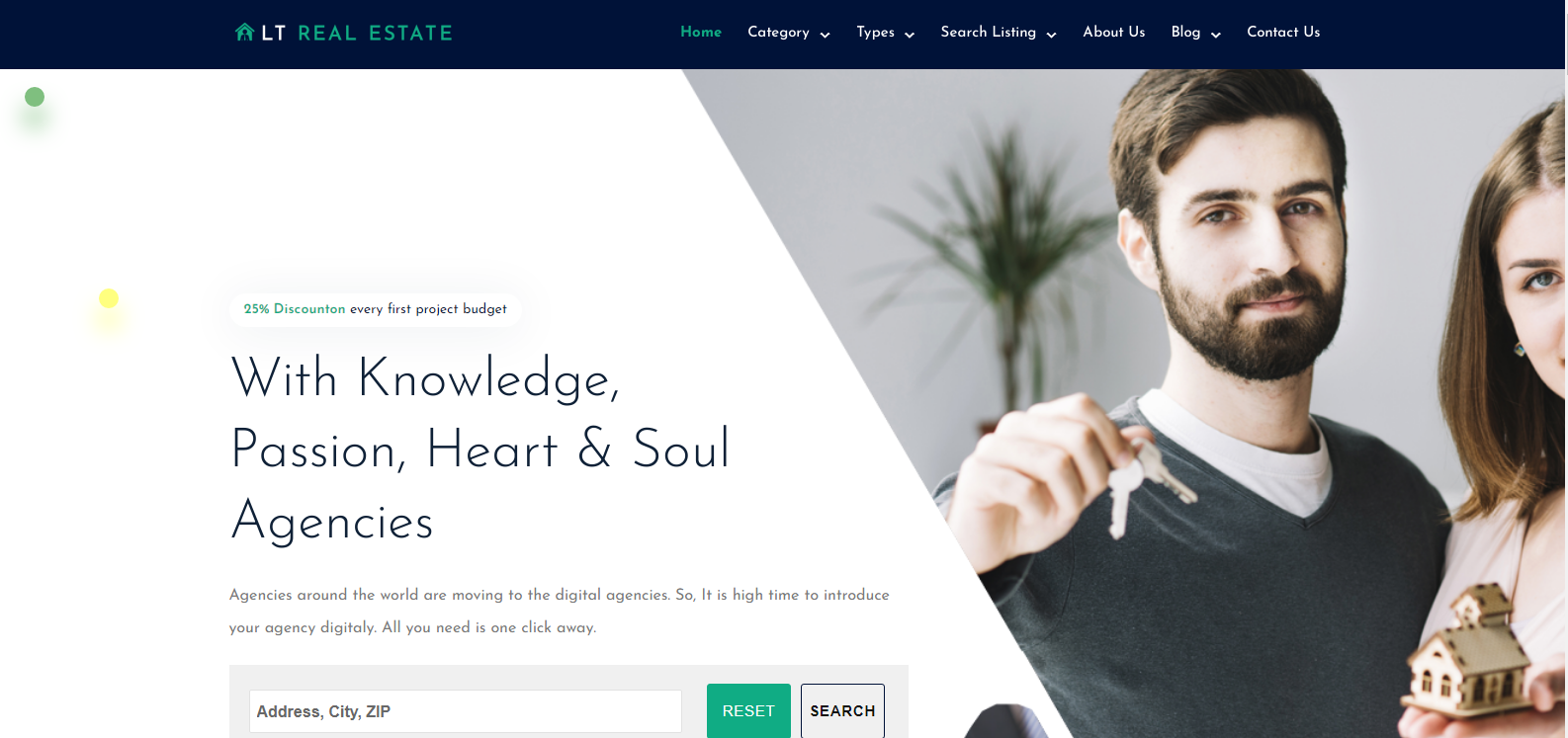 这个 WordPress 主题为您的房地产网站带来了现代、吸引人的外观。