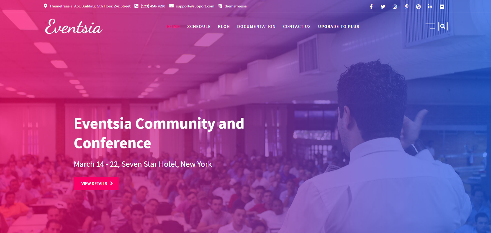 Eventsia 是一個免費、靈活且易於使用的 WordPress 主題，用於具有專用裝飾的活動。