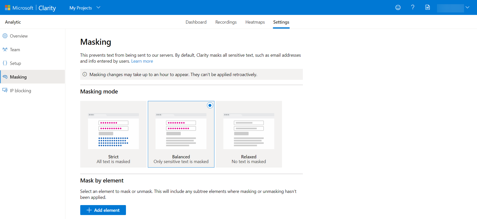 Nella sezione Modalità di mascheramento, puoi scegliere di mascherare il contenuto che gli utenti inseriscono nel sito Web in modo che le loro informazioni siano invisibili nella sezione Registrazioni.