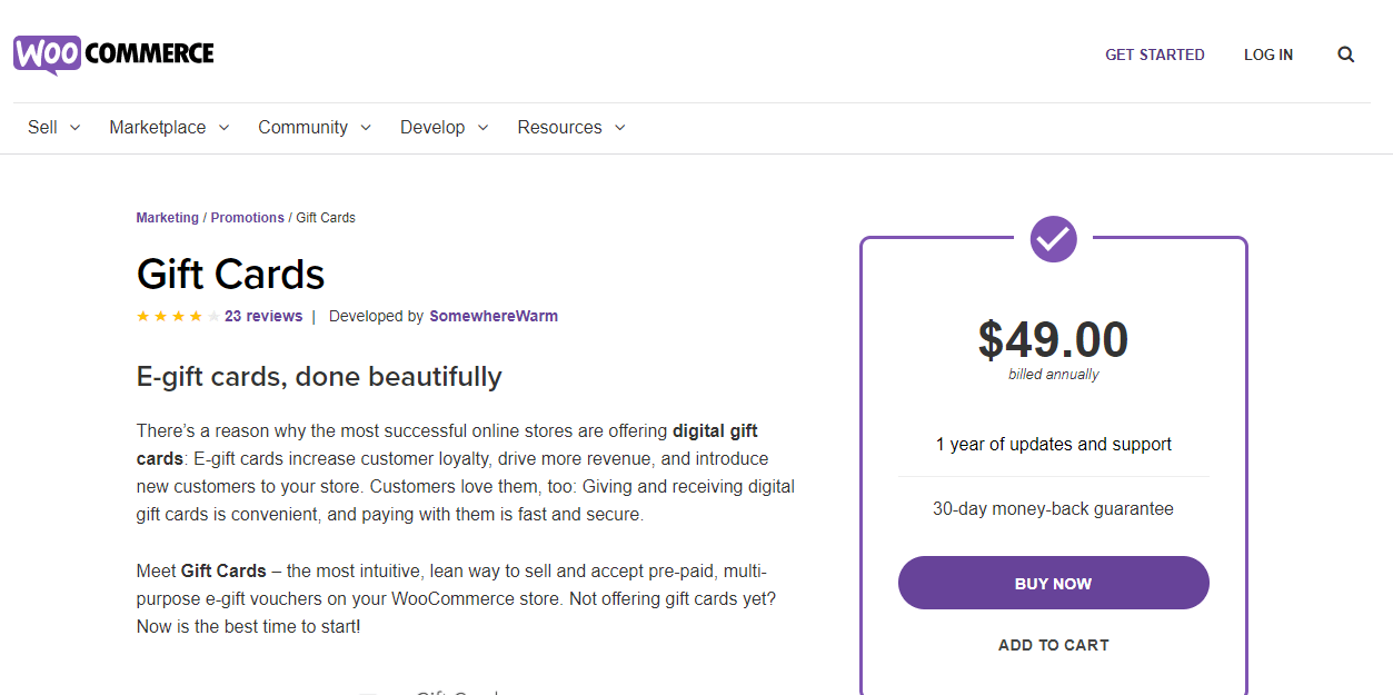 يساعد المكون الإضافي لبطاقات الهدايا في إنشاء صفحة منتج منفصلة لبيع بطاقات الهدايا.