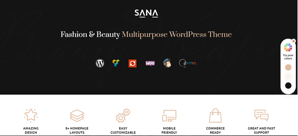 Sana 主题带来了真正具有魅力的风格，结合了黑色和粉红色调，以及图像的突破和设计的深度。