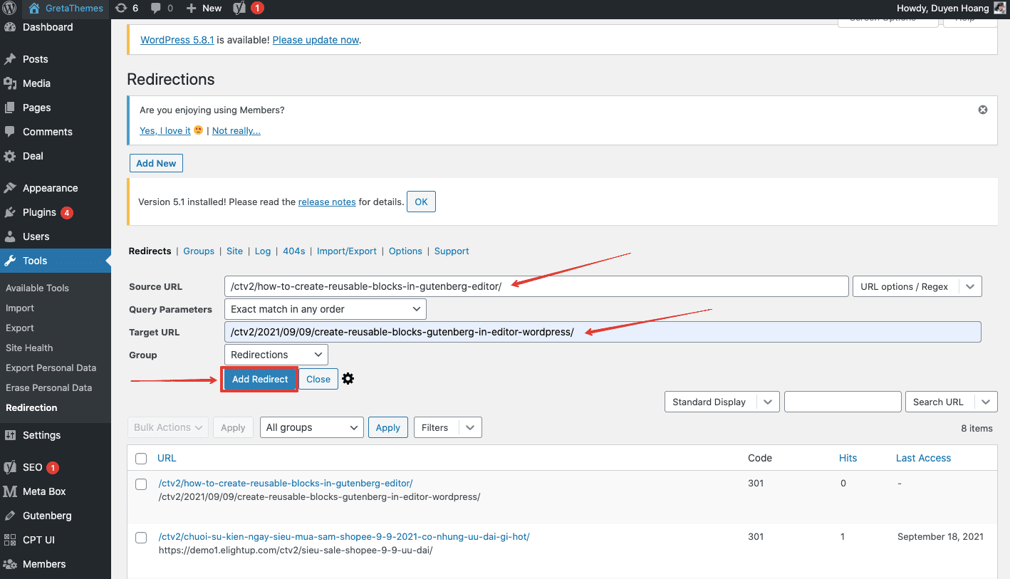 更多选项，例如 Group 来对重定向进行分类