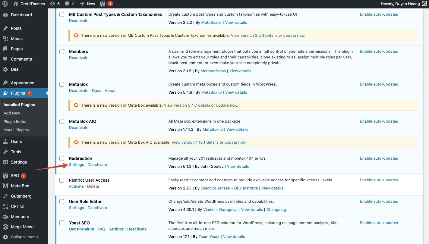 转到重定向插件的设置页面。