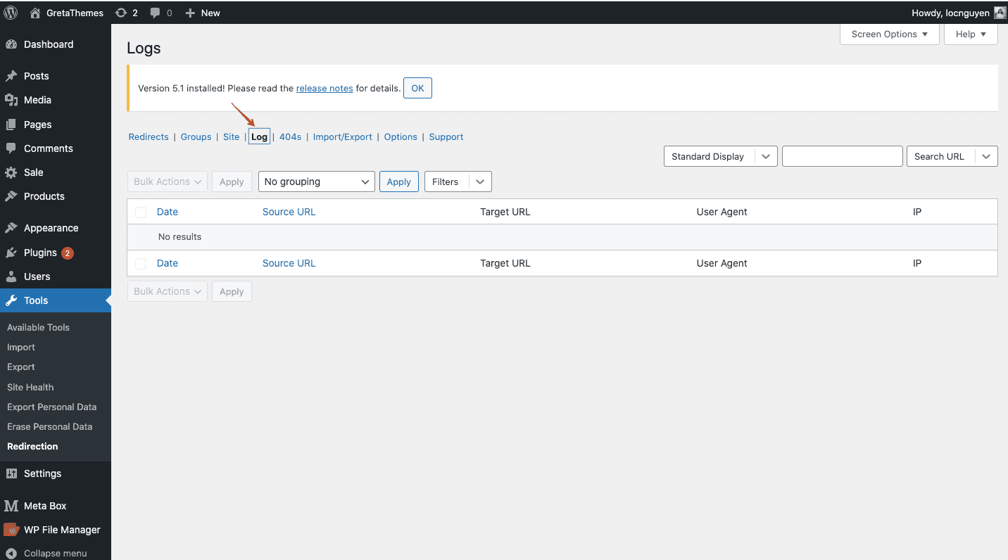 您可以在“日志”选项卡上更改重定向。