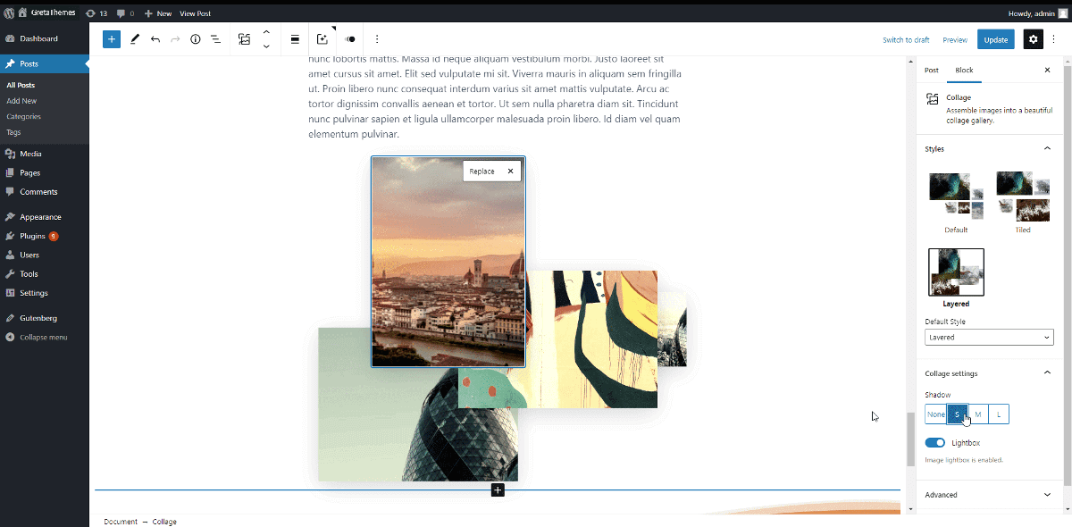 使用 College block 为您的画廊选择不同的风格