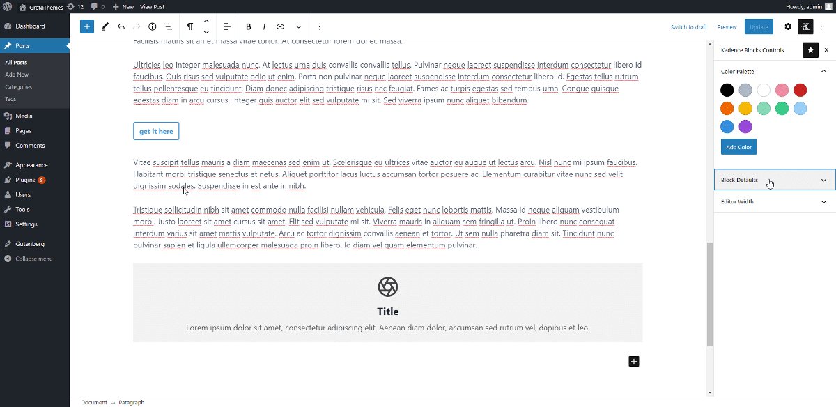 使用 Kadence Block,您可以轻松激活或停用每个块。