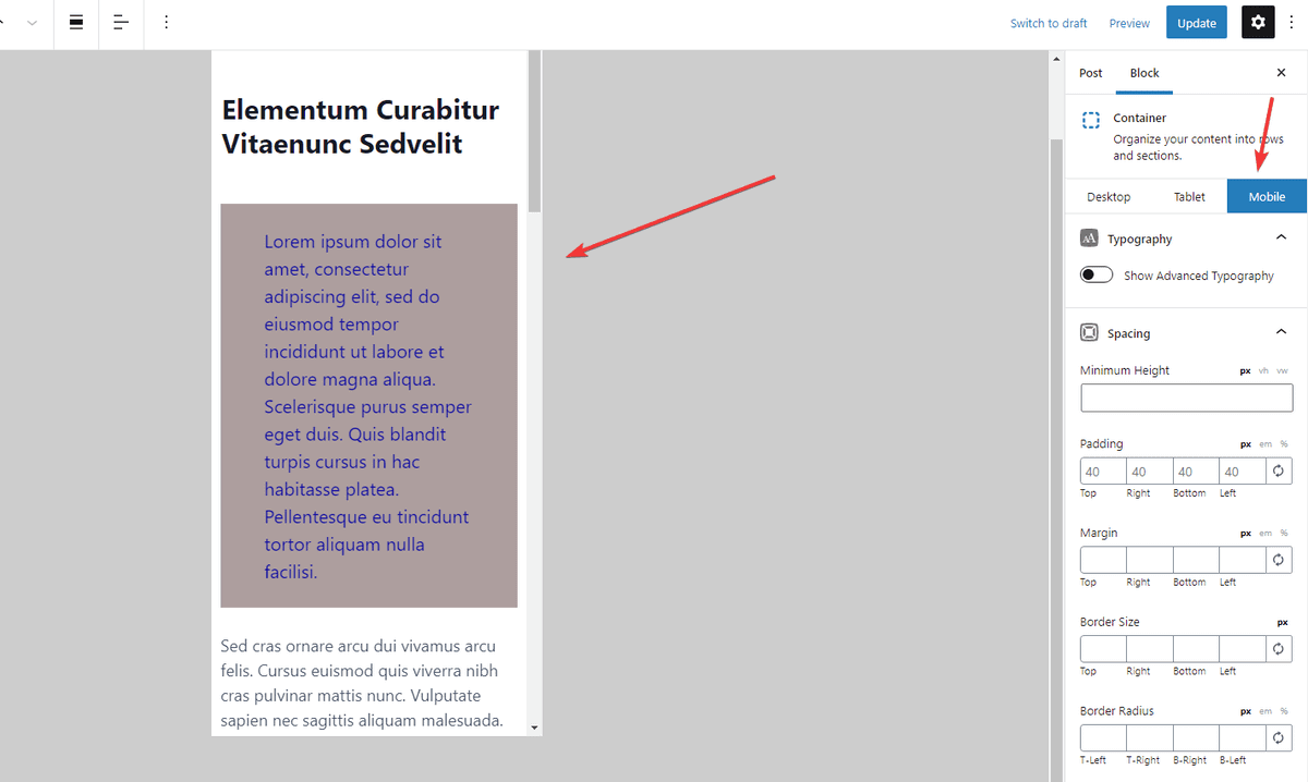 自定义每个块的显示以进行响应式设计。