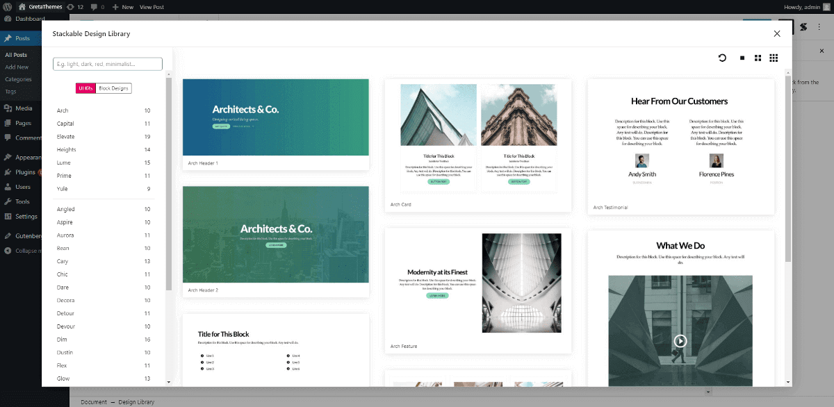 Stackable 包括内置模板,引人注目的块设计。