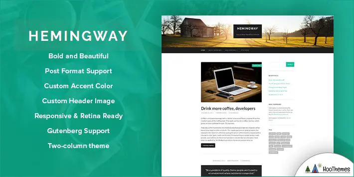 Tema de blog WordPress gratuito de Hemingway para blogueiros