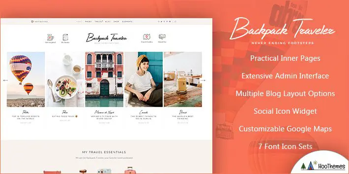 Thème WordPress pour blog de voyage de voyageur à dos