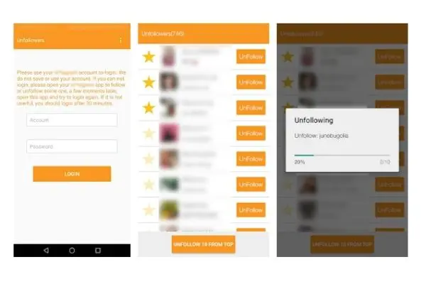 إلغاء متابعة المستخدمين Instagram unollow app