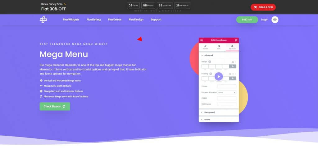 mega menu elementor - o mega menu plus