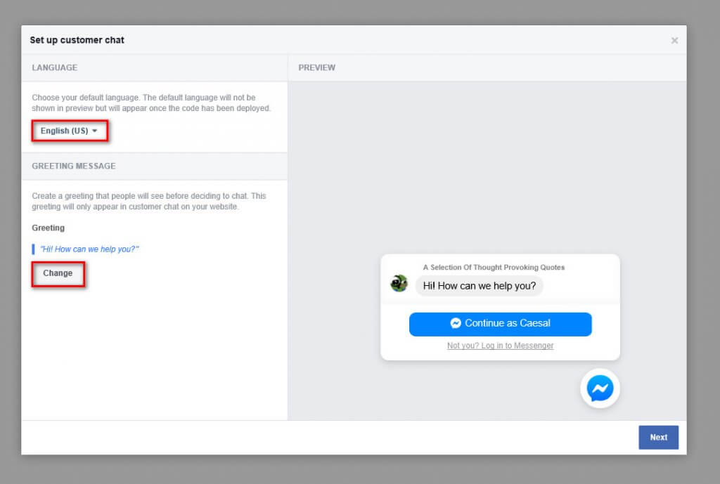 WordPress Messenger Chat - ภาษาและการทักทาย