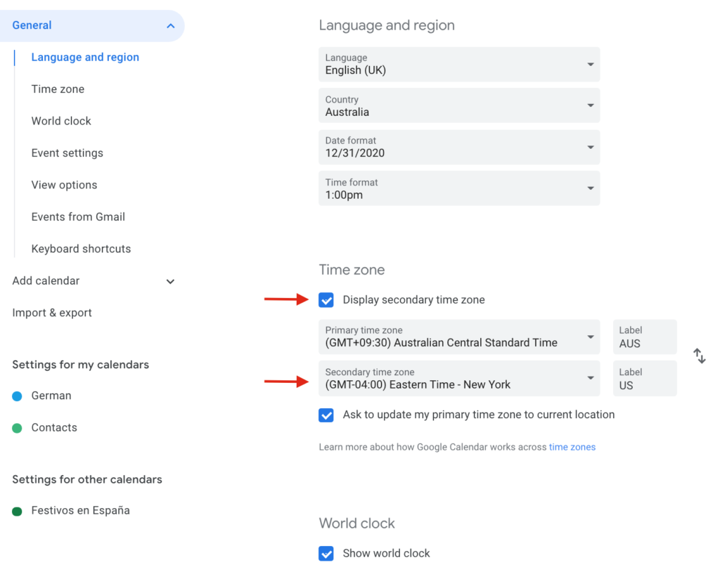 Cum să încorporați Google Calendar în WordPress - fusuri orare