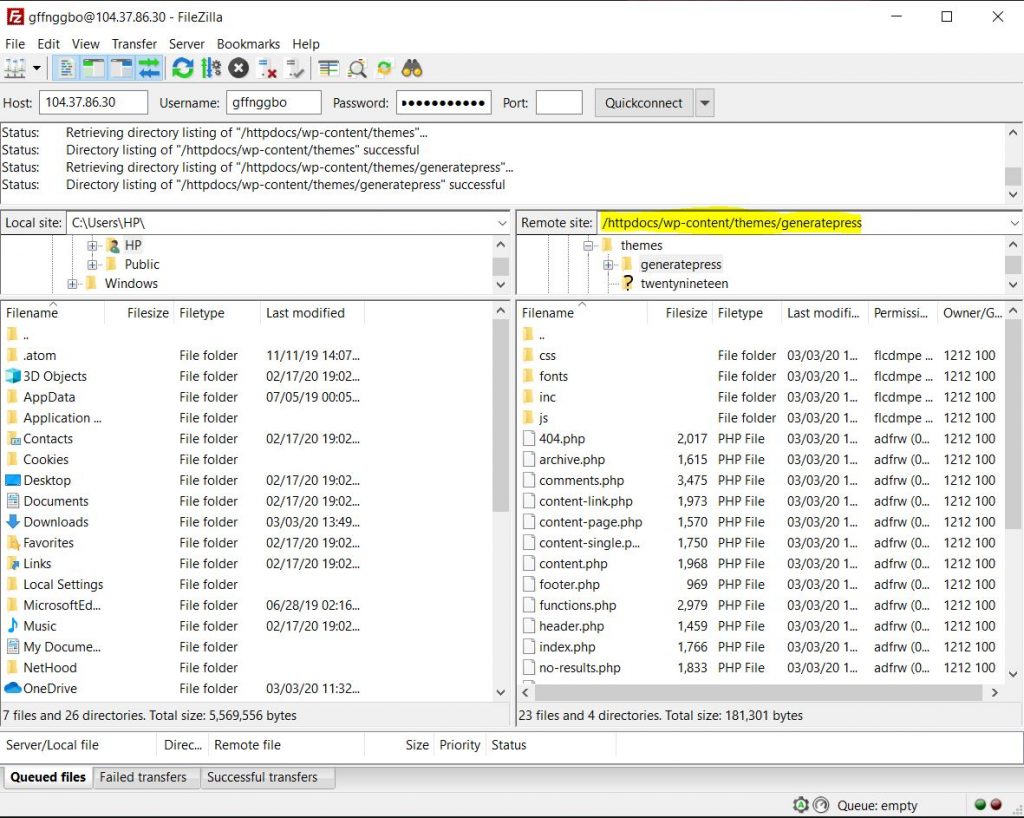 Editați subsolul WordPress prin FTP