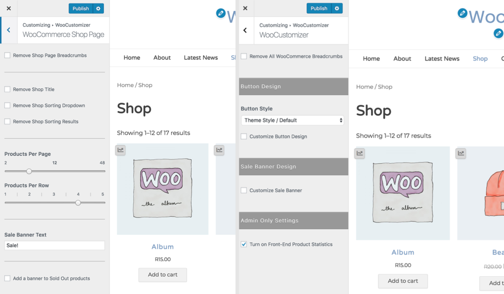 WooCommerce Shop 페이지 사용자 정의 - WooCustomizer
