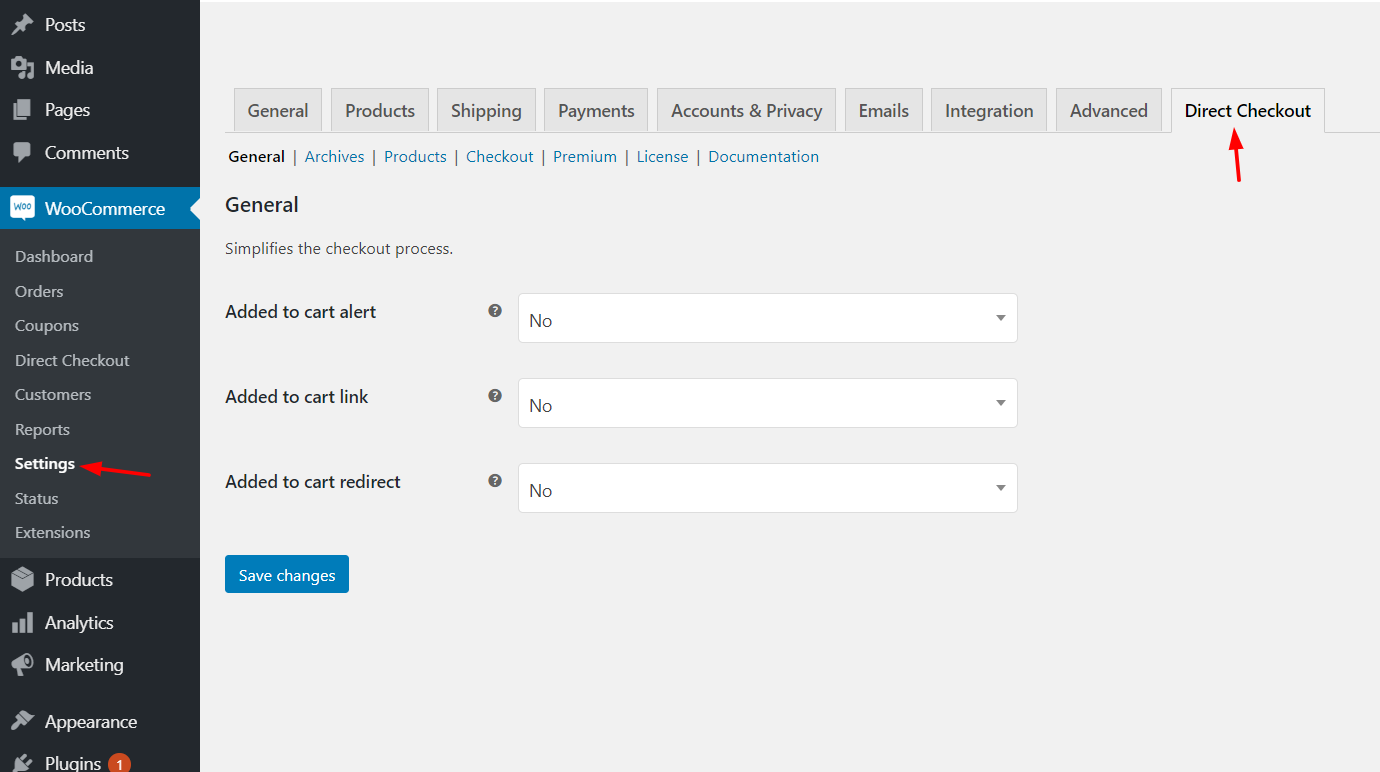 agregar botón de compra rápida en woocommerce - Configuración de pago directo