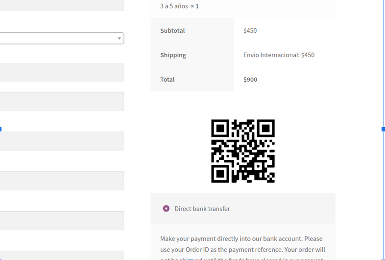 Adicione um código QR na revisão do pedido.
