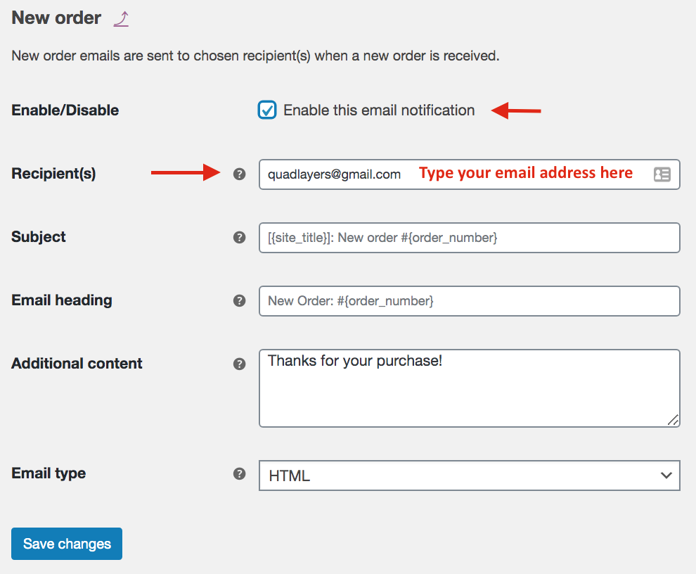 testați șabloanele de e-mail WooCommerce - șablon de comenzi noi