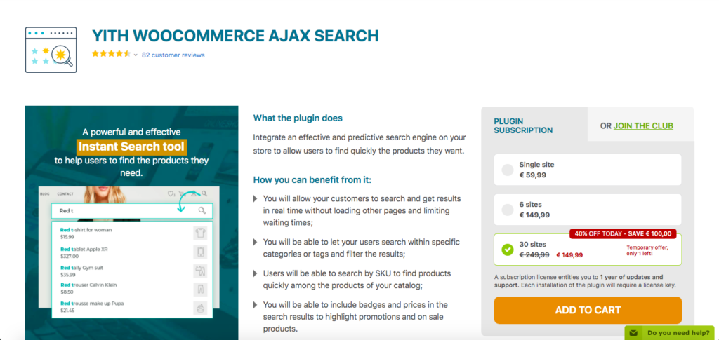 最佳 WooCommerce 產品搜索插件 - YITH WC AJAX 搜索