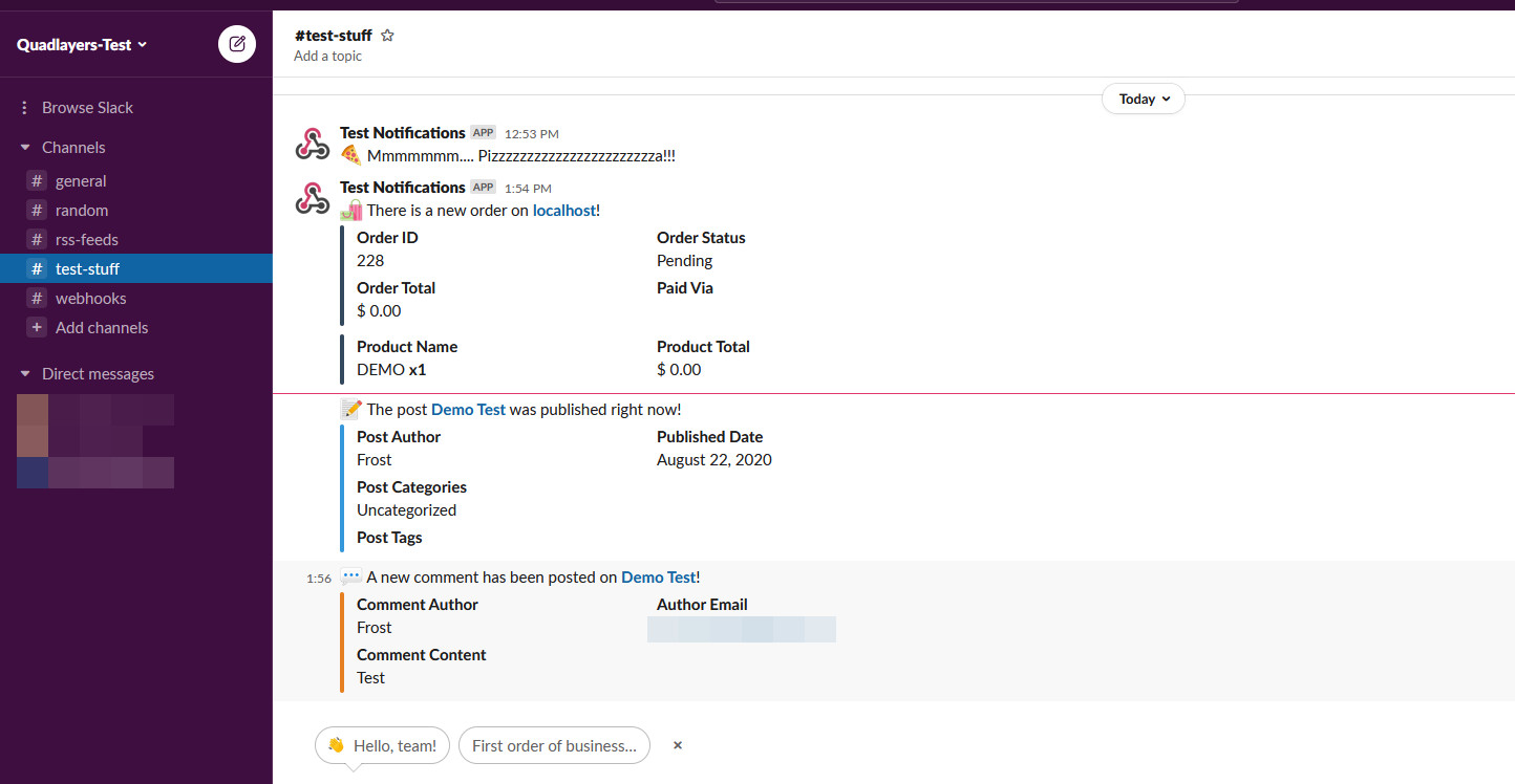 integrați woocommerce cu slack - previzualizare notificări slack