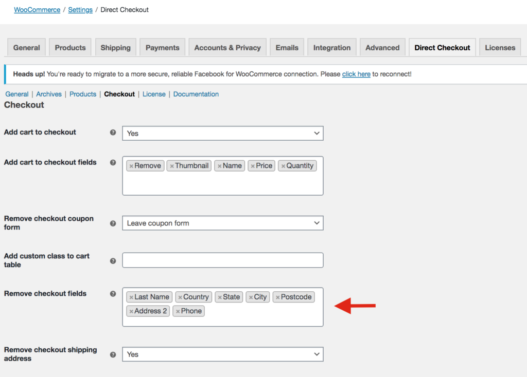 WooCommerce Direct Checkout ile posta kodu alanını kaldırın