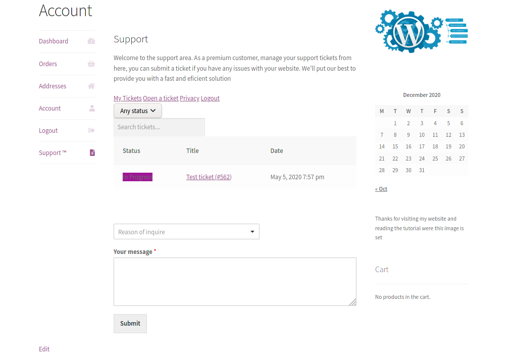 aba personalizada minha conta woocommerce