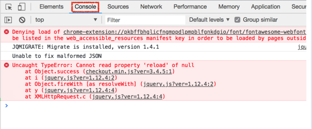 การชำระเงิน WooCommerce ไม่ทำงาน - ข้อผิดพลาด Console JS