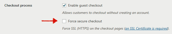 การชำระเงิน WooCommerce ไม่ทำงาน - ปิดใช้งาน Force SSL