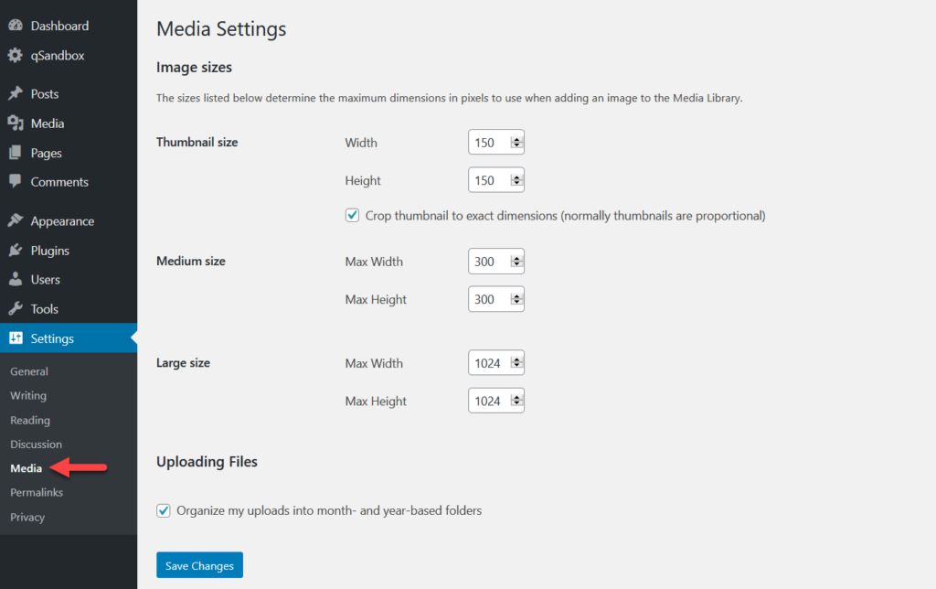 การตั้งค่าสื่อ wordpress