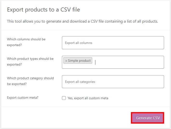 生成 csv 导出 woocommerce 产品