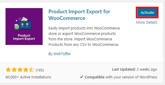激活插件导出 woocommerce 产品
