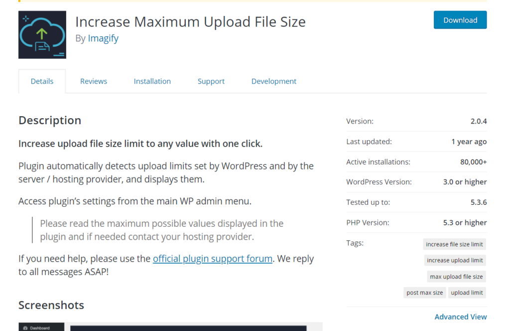 Erhöhen Sie die maximale Upload-Dateigröße im WordPress - Plugin