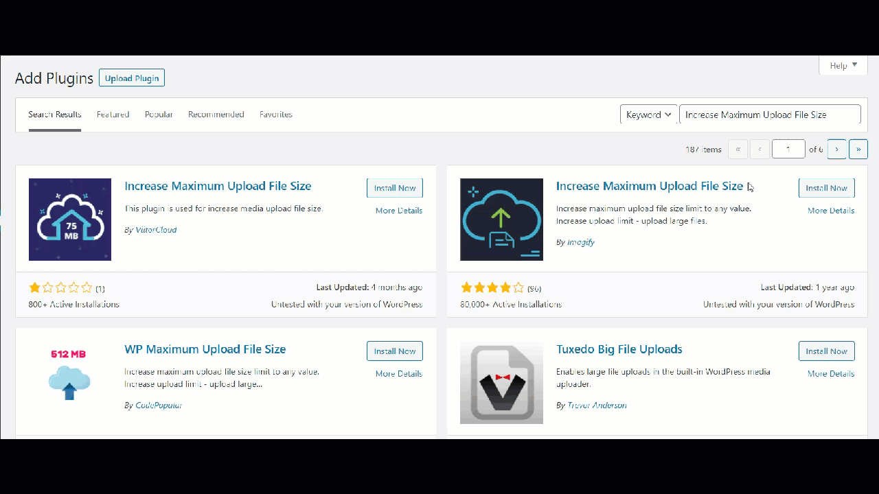 Erhöhen Sie die maximale Upload-Dateigröße in WordPress - installieren Sie das Plugin