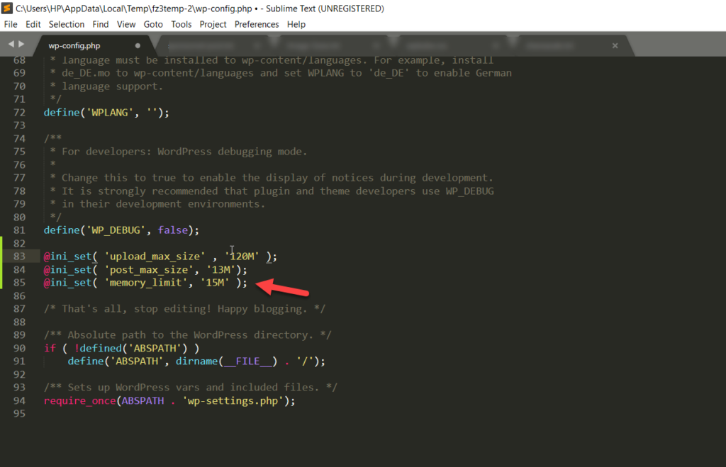 Code in die wp-Konfigurationsdatei einfügen