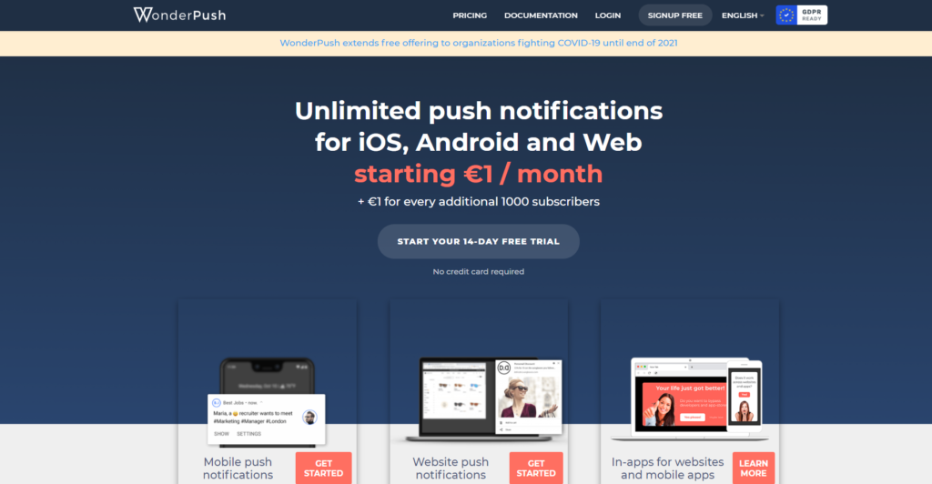 دفع الإضافات الإخطار لـ WordPress - Wonderpush