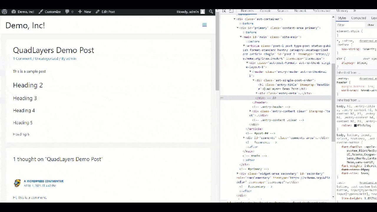 inspecter les codes css des éléments