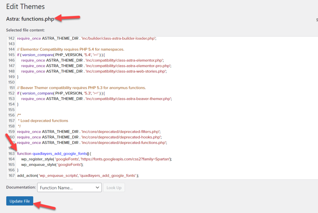 édition du fichier functions.php