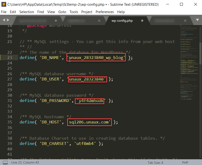 neue MySQL-Datenbankdetails