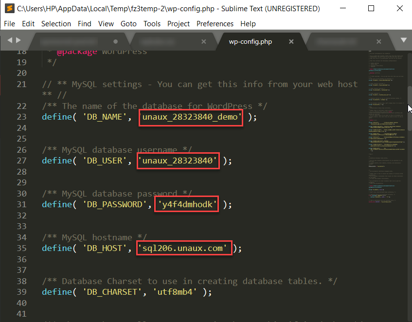 wp-config-Daten