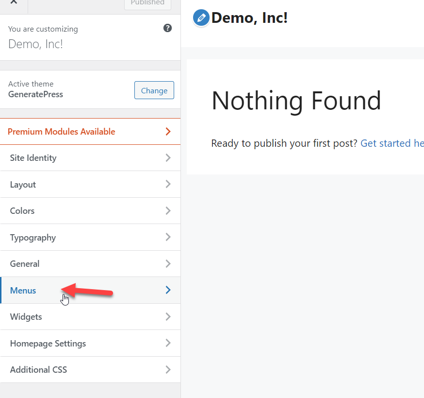 WordPress-Customizer-Menüs