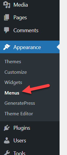 Seite zum WordPress-Menü hinzufügen - Abschnitt WordPress-Menüs