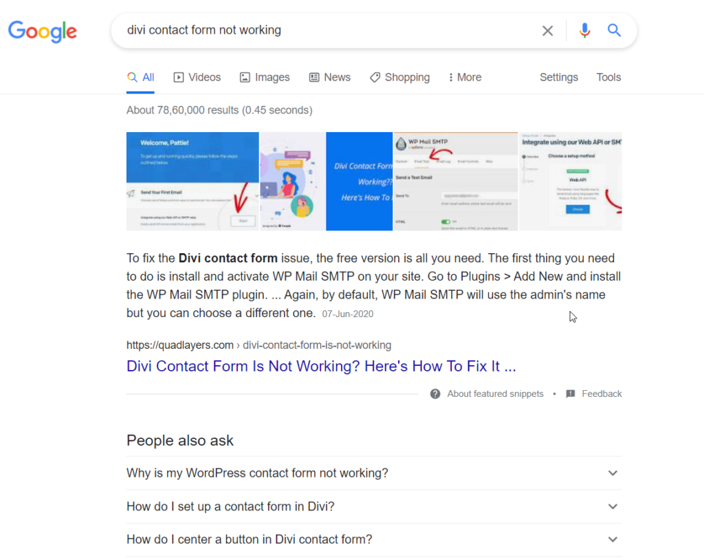 แบบฟอร์มติดต่อ Divi ไม่ทำงาน การค้นหาของ Google