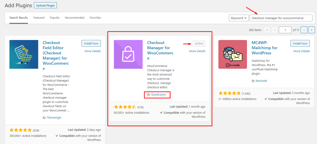 ติดตั้ง Checkout Manager สำหรับ WooCommerce โดย QuadLayers