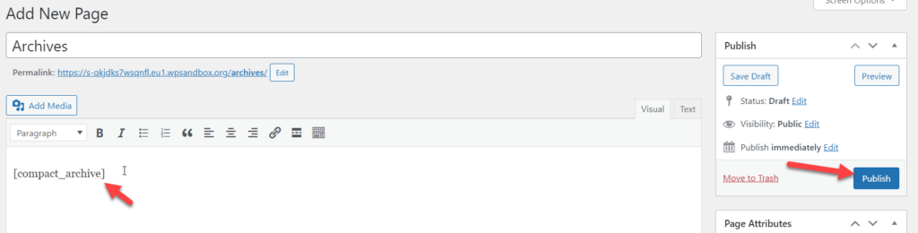 ajouter des messages à une page dans wordpress - plug-in d'archives compactes
