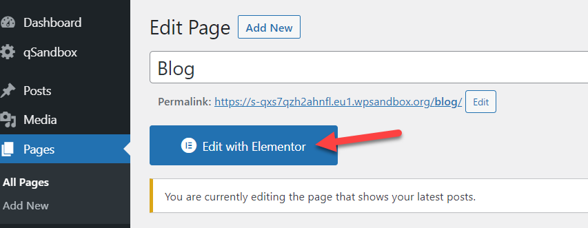 modifier la page avec elementor